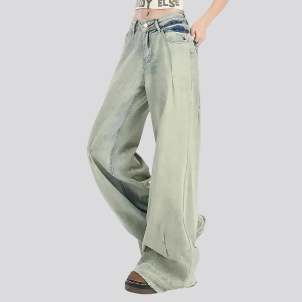 Aged pattern baggy fit women's jeans