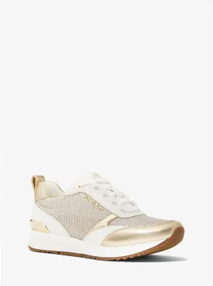 Allie Stride Leather and Glitter Chain-Mesh Trainer