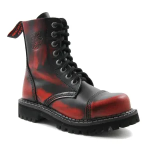 Angry Itch 8 Eyelet Boots with Steel Toe Cap Red Rub Off Leather