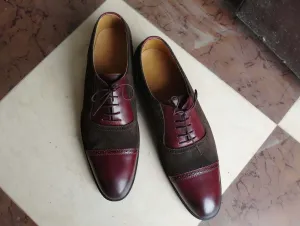 Bespoke Burgundy Brown Leather Suede Lace Up Shoes