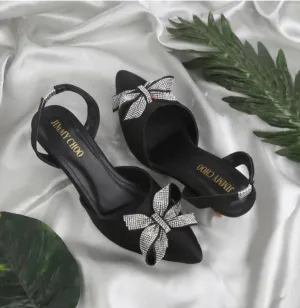 BLACK BOWSTRAP KITTI HEEL