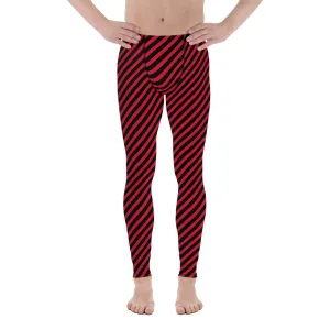 Black Red Diagonal Striped Meggings, Colorful Best Compression Tights For Men - Made in USA/EU/MX