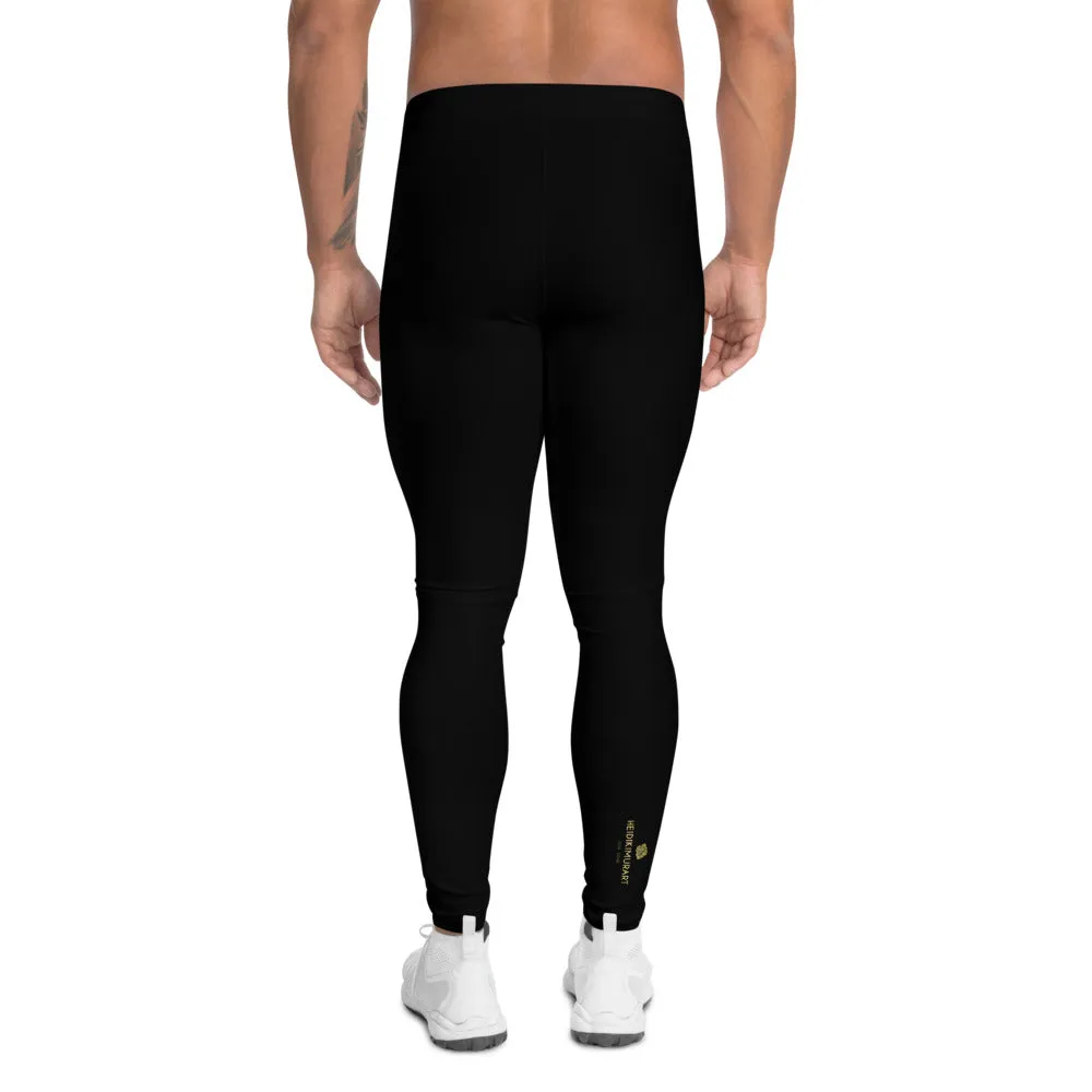 Black Solid Color Men's Leggings, Designer Sexy Meggings Running Tights-Made in USA/EU