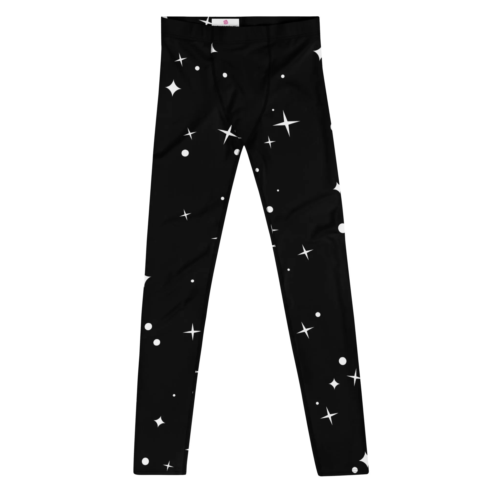 Black Starry Nights Men's Leggings, Stars Pattern Meggings Compression Tights-Made in USA/EU/MX