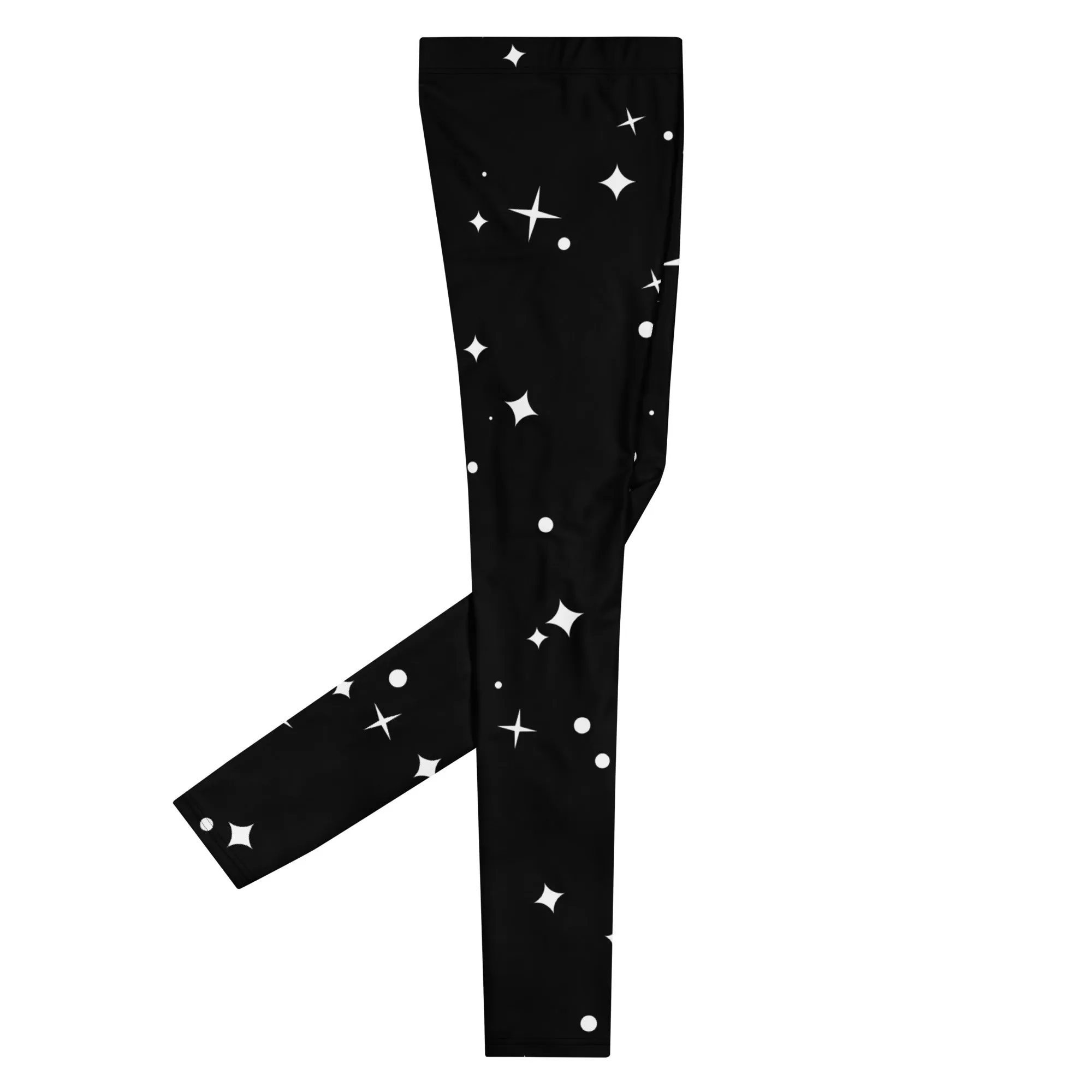 Black Starry Nights Men's Leggings, Stars Pattern Meggings Compression Tights-Made in USA/EU/MX