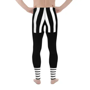 Black Striped Best Men's Leggings, Vertical Striped Black White Men's Running Tights - Made in USA/EU