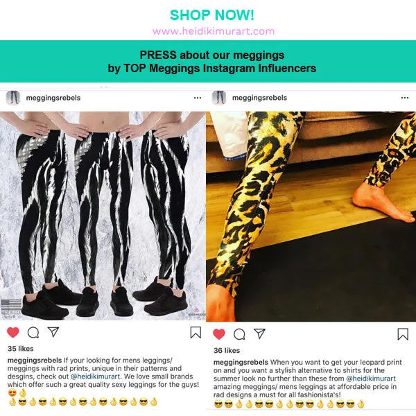 Black White Swirl Men's Leggings, White and Black Abstract Marble Print Compression Tights Meggings-Made in USA/ EU/ MX