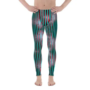 Blue Red Striped Men's Leggings, Colorful Best Compression Tights For Men - Made in USA/EU/MX