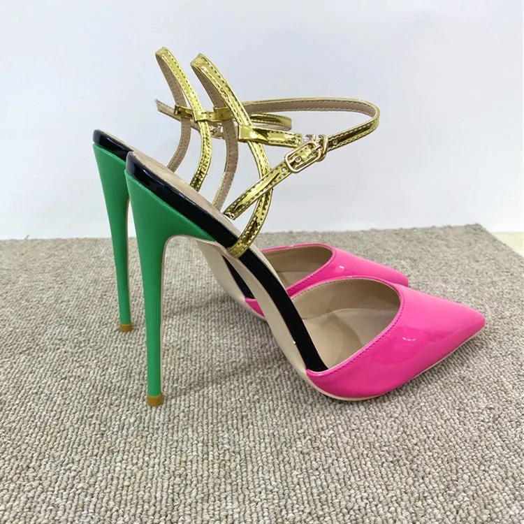 Color Block Pointed Toe High Heel Shoes