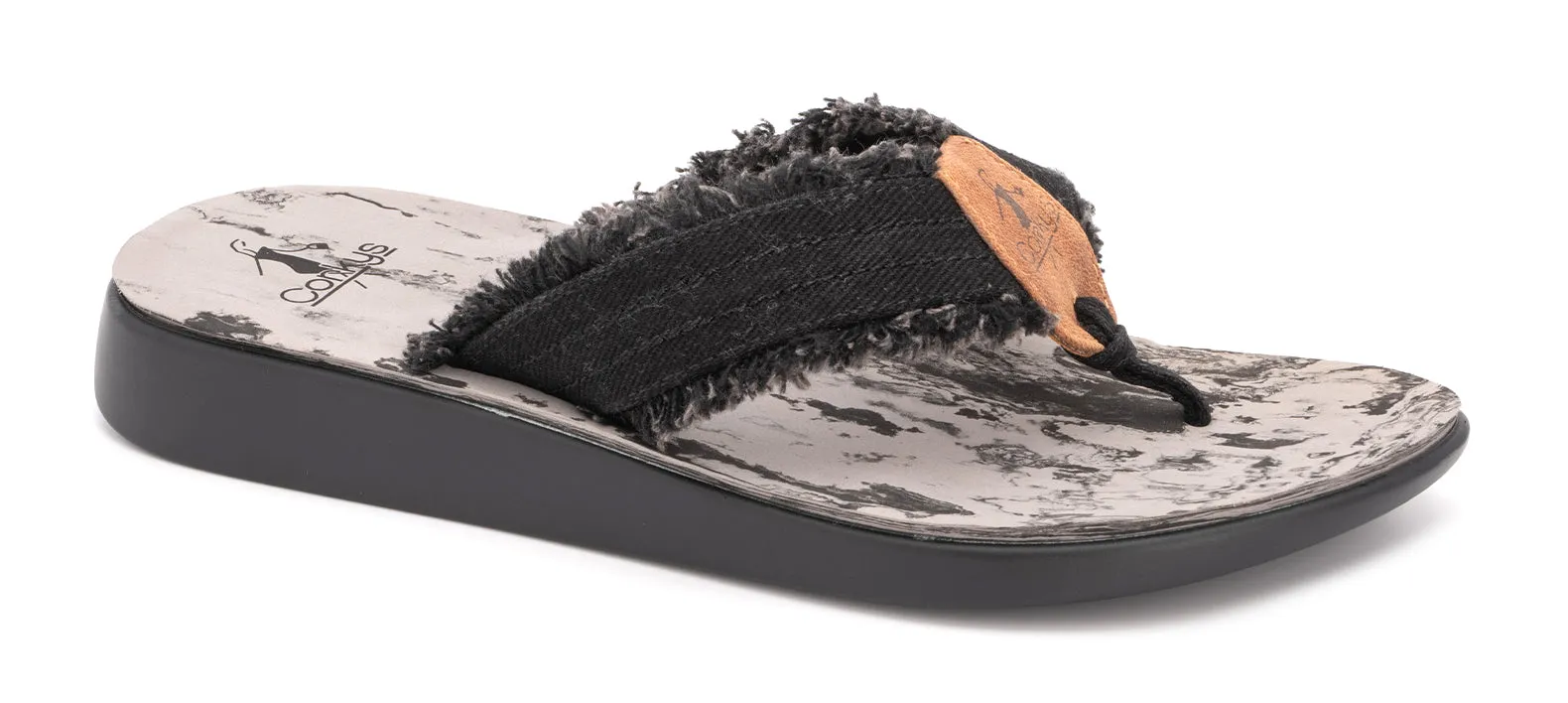 *Corkys Womens Shaved Ice Frayed Edge Flip Flops - Black