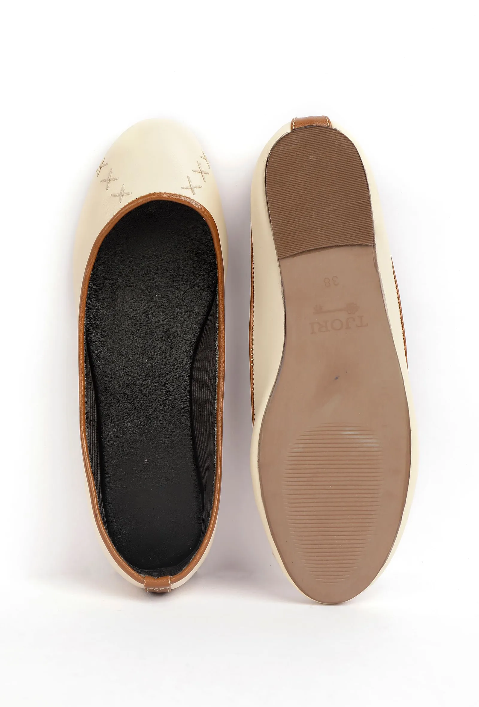 Cream White Cruelty Free Leather Flat Ballerinas