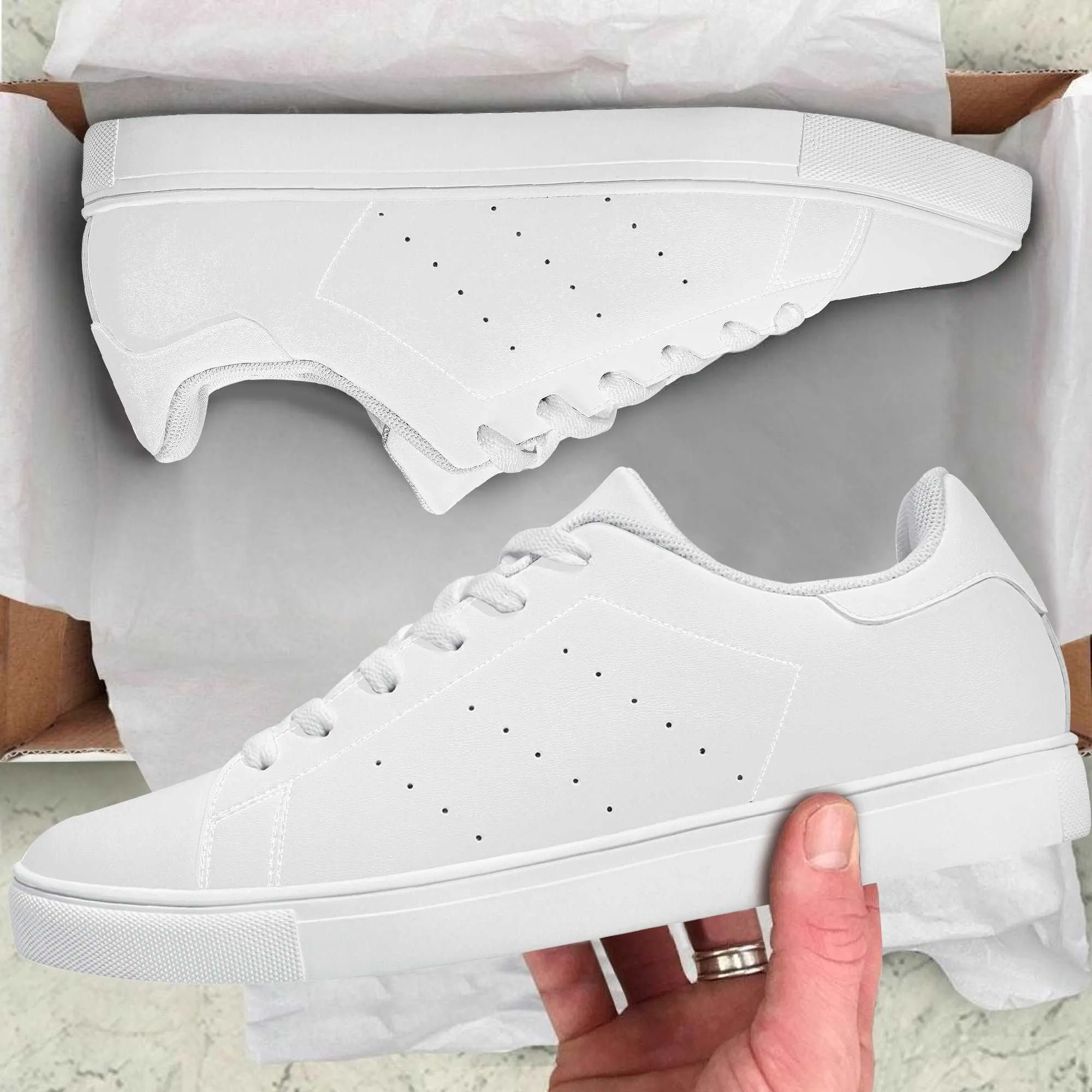 Create Your Own - Low Top Synthetic Leather Sneakers - White