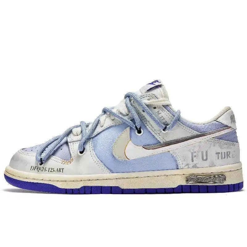 Customized Nike Dunk Low Skateboarding Sneakers for Men - Blue and Gray DV0831-104