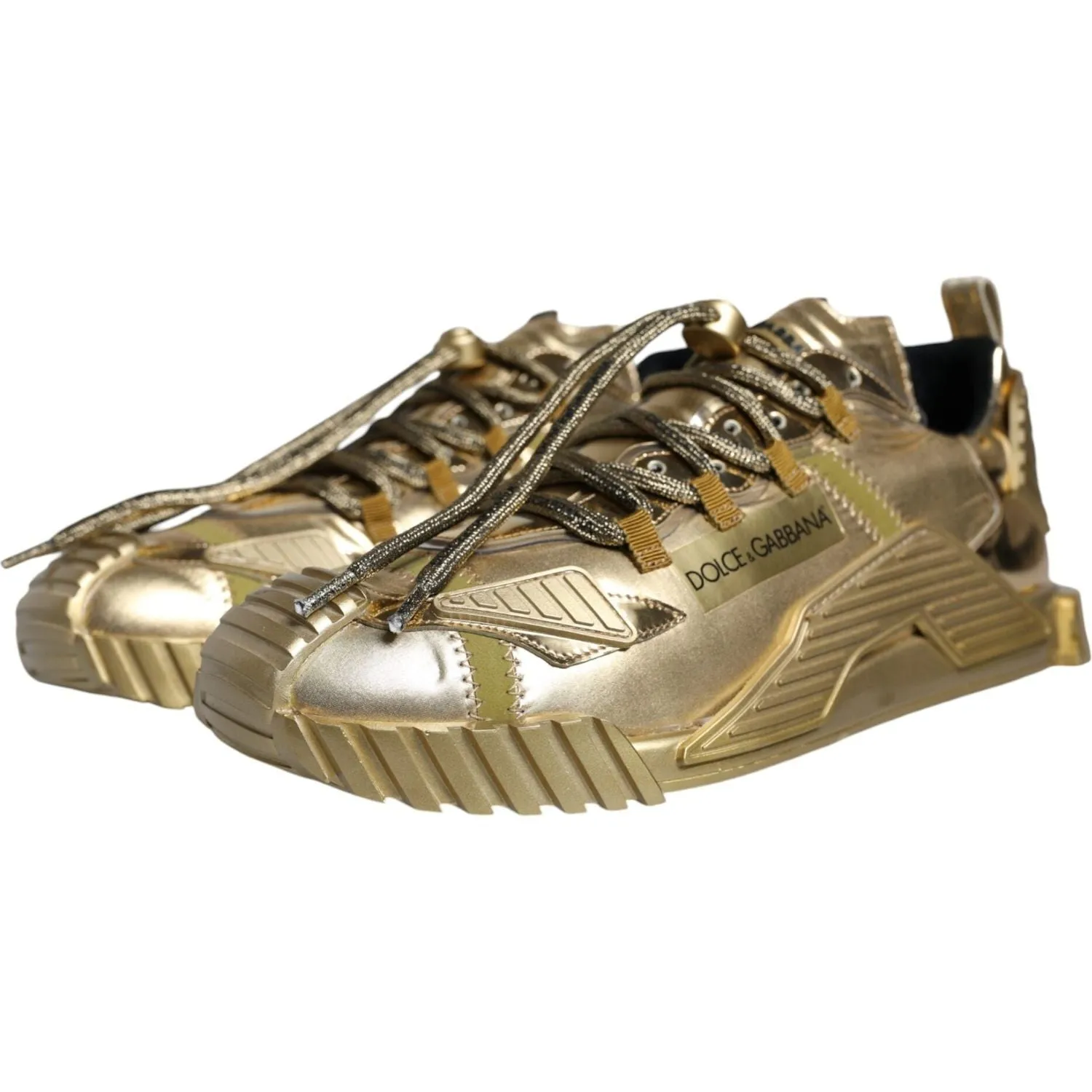 Dolce & Gabbana Gold Stretch Lace Up NS1 Sneakers Shoes