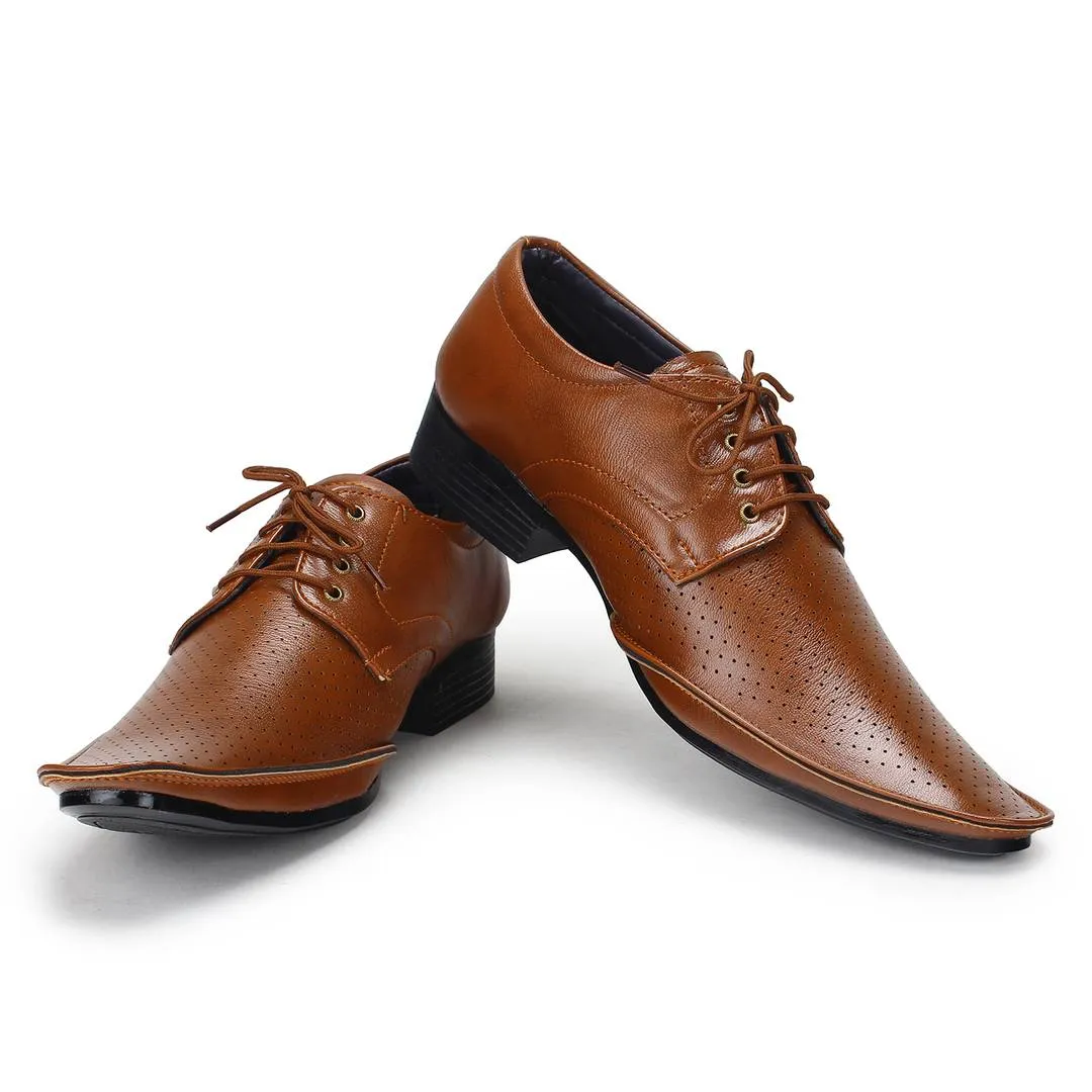 Elegant Tan Solid Synthetic Leather Formal Shoes