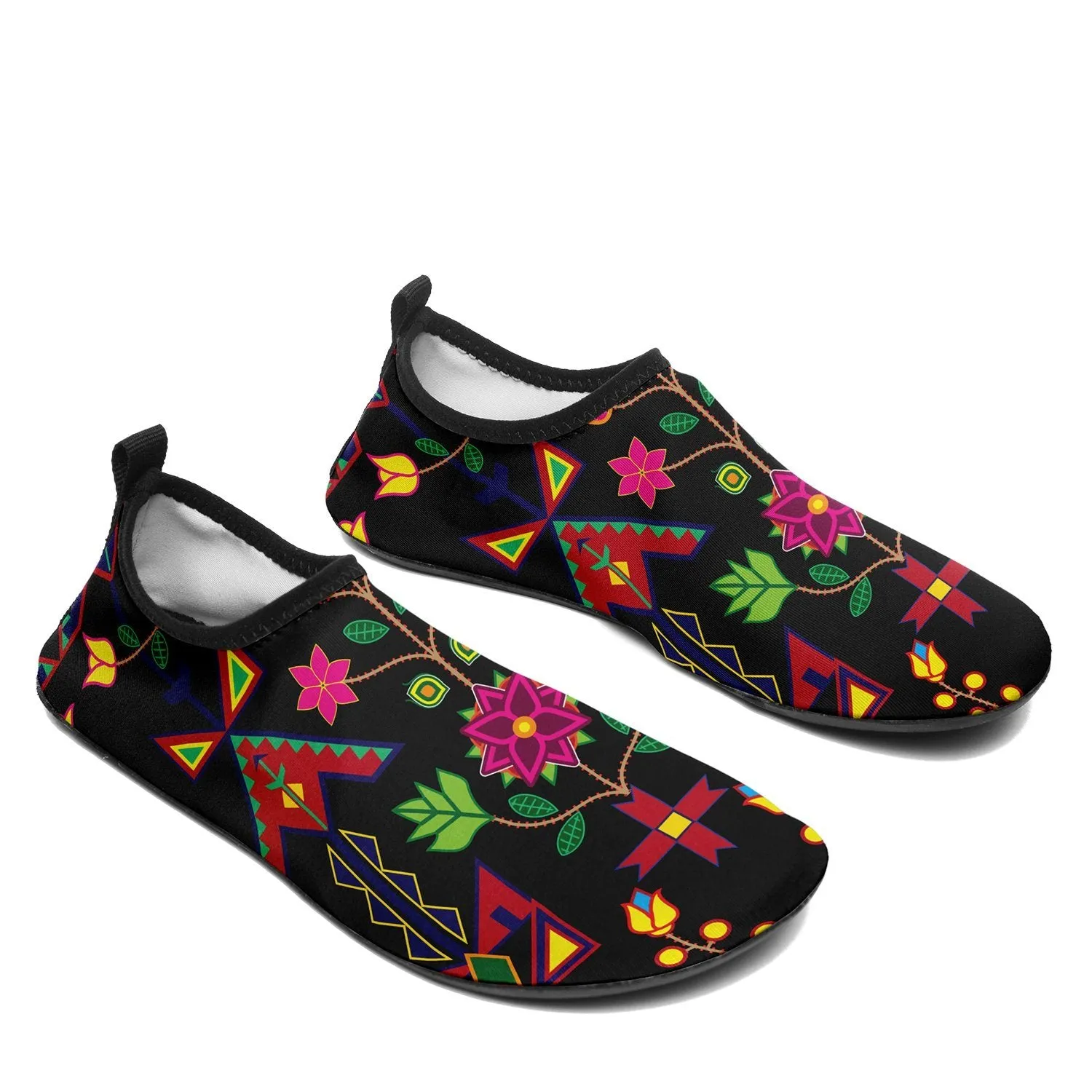 Geometric Floral Spring Black Sockamoccs Kid's Sockamoccs Slip On Shoes