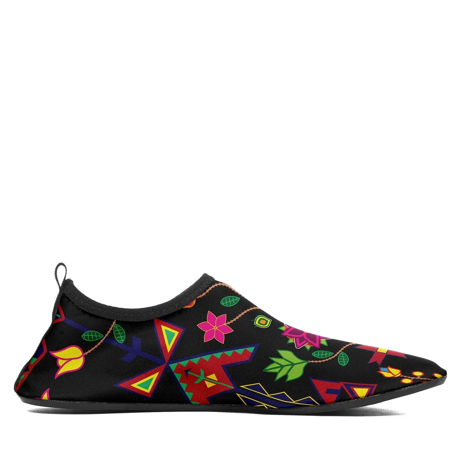 Geometric Floral Spring Black Sockamoccs Kid's Sockamoccs Slip On Shoes