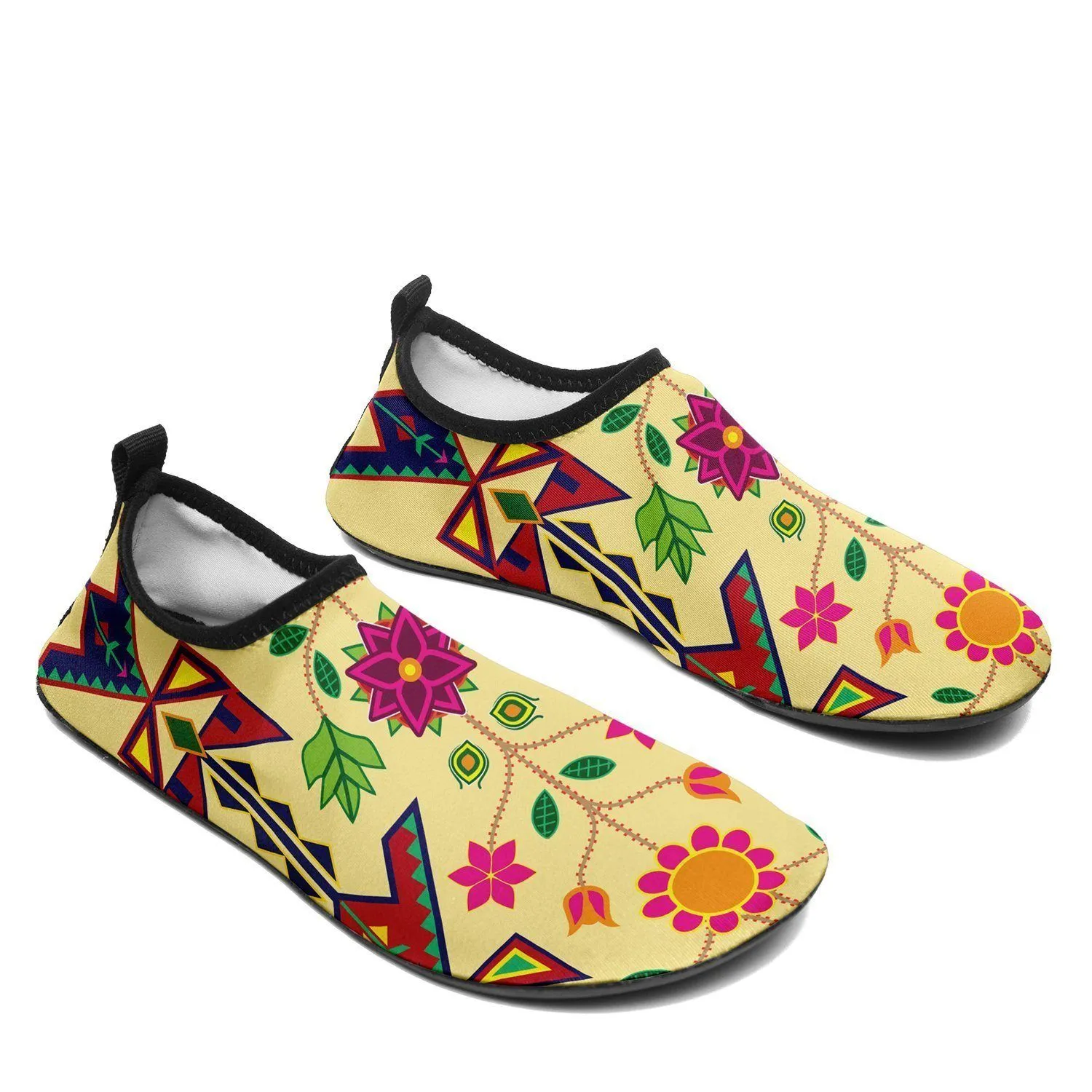 Geometric Floral Spring Vanilla Sockamoccs Kid's Sockamoccs Slip On Shoes