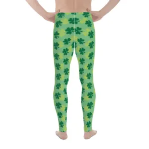 Green Clover Meggings, Leaf Print St. Patrick's Day Best Men's Leggings-Made in USA/EU