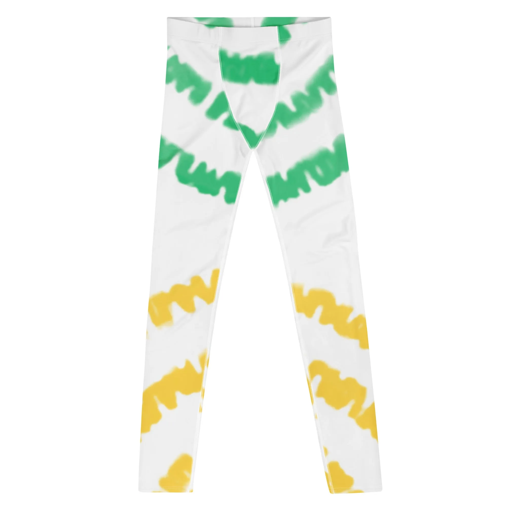 Green Yellow Tie Dye Meggings, Abstract Men's Party Tie Dye Leggings For Men-Made in USA/EU/MX