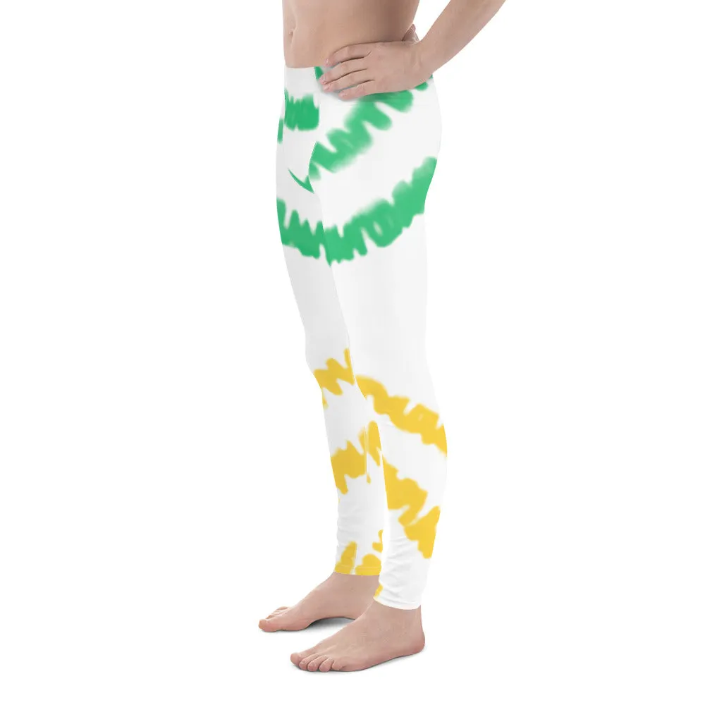 Green Yellow Tie Dye Meggings, Abstract Men's Party Tie Dye Leggings For Men-Made in USA/EU/MX