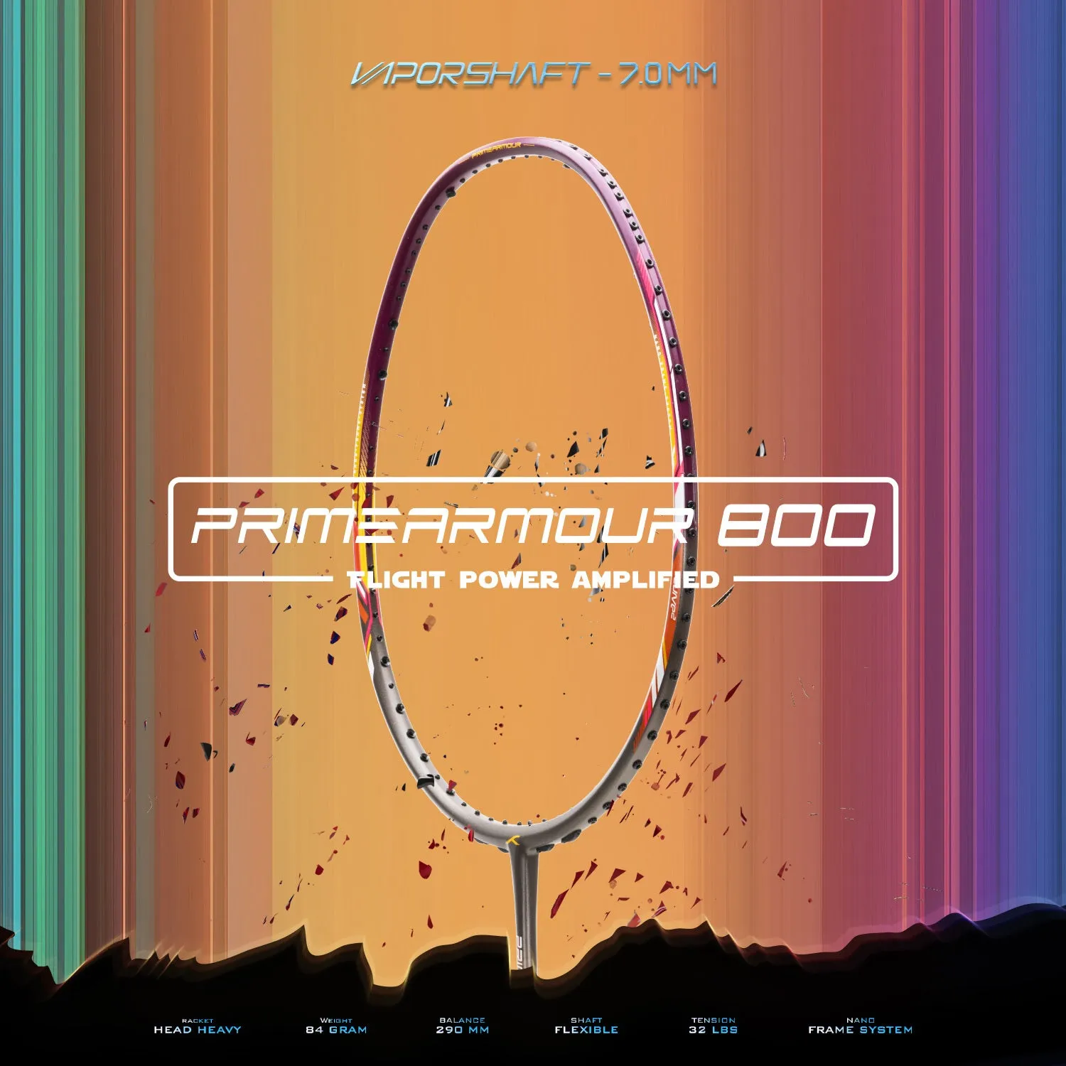 Hundred Primearmour 800 Nano Frame System Unstrung Badminton Racquet (Grey / Purple)