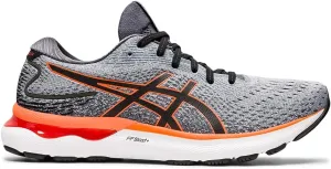 Men's Asics Gel-Nimbus 24, Sheet Rock/Shocking Orange, 9 2E Wide