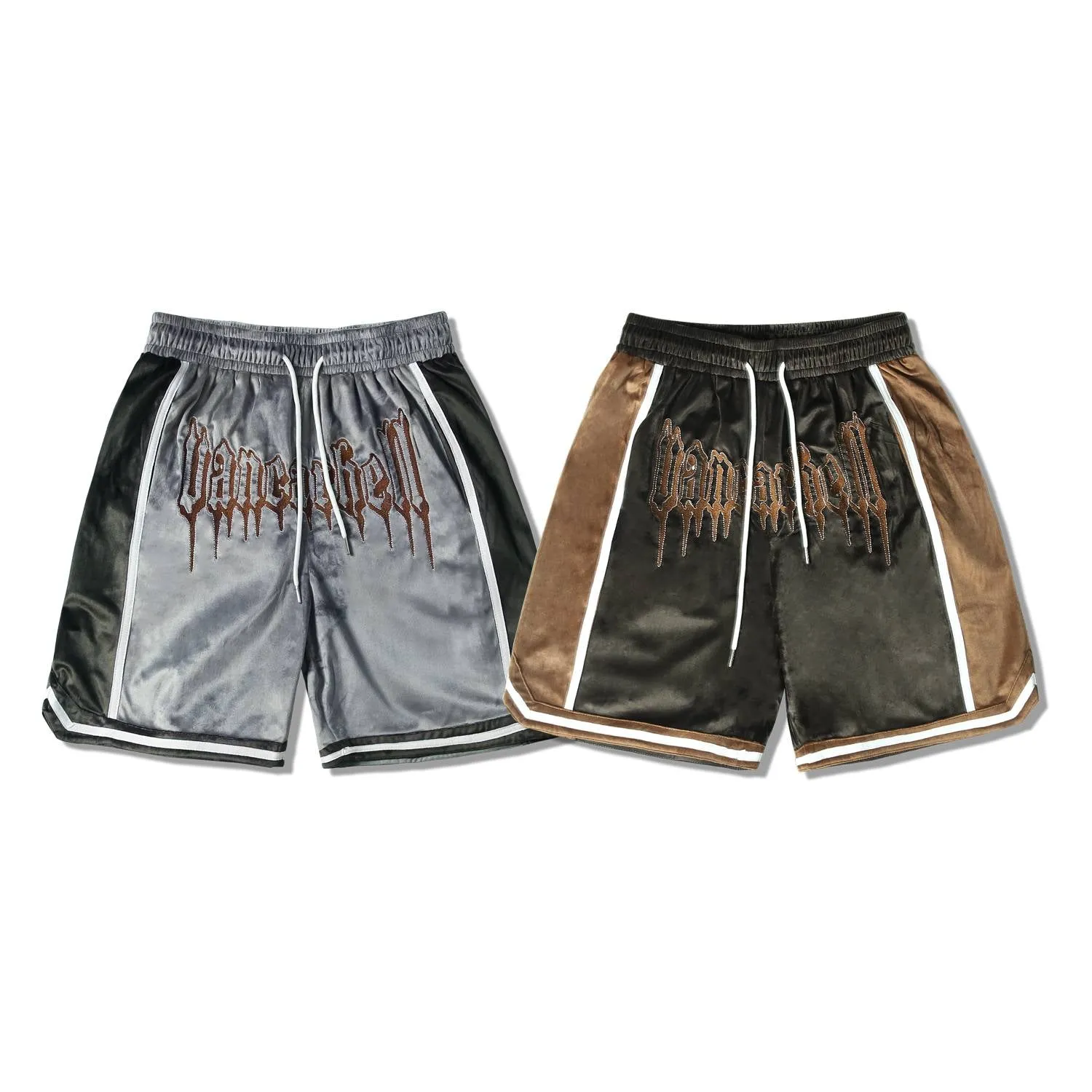 Men's Hip Hop Gold Velvet Embroidered High Street Shorts - Casual Shorts