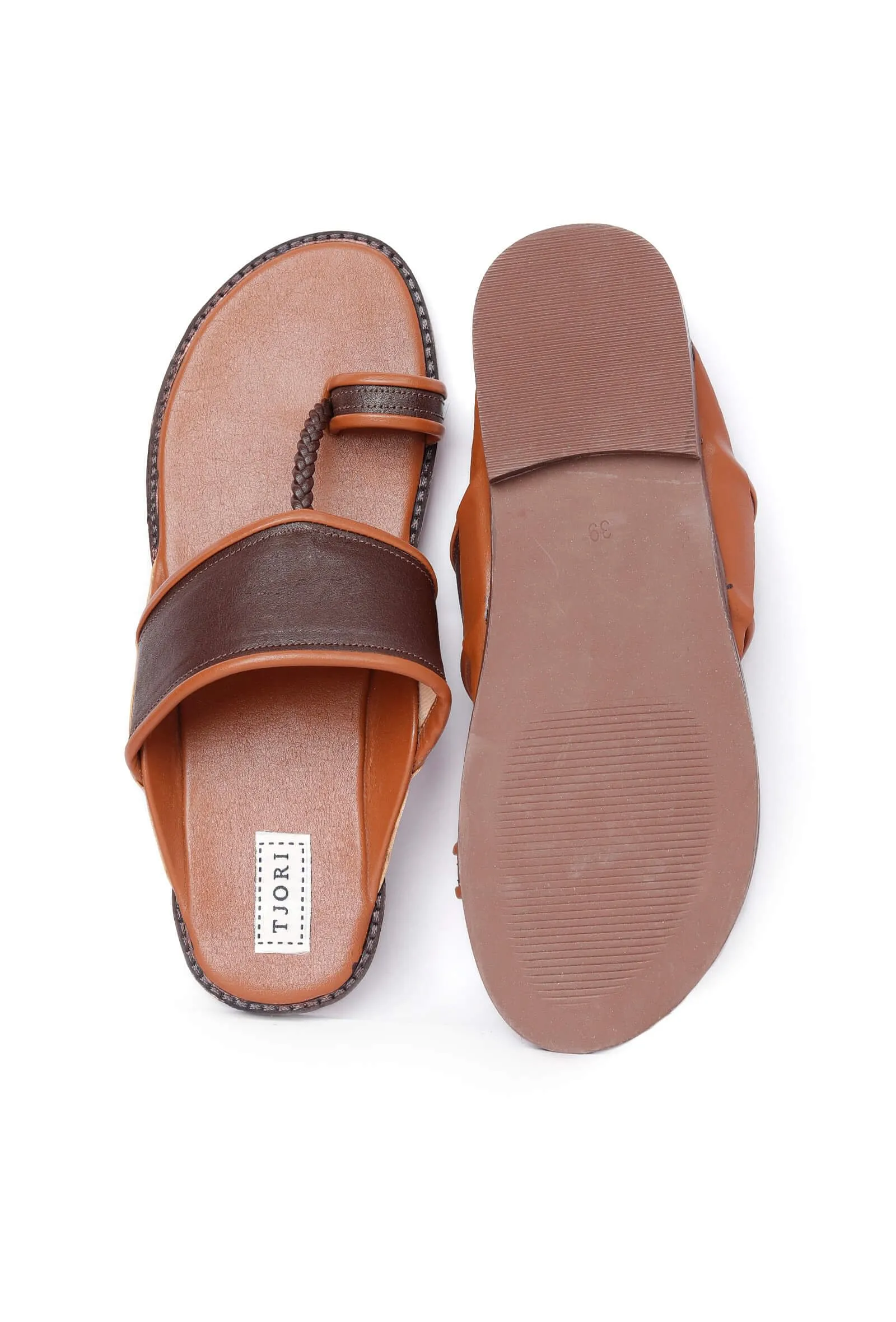 Mocha Contrast Handcrafted Cruelty-Free Leather Kolhapuri Inspired Chappals