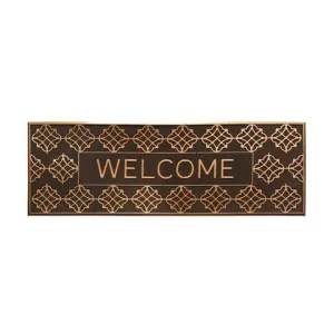 OnlyMat Long Designer Pattern Brown Rubber Pin Welcome Washable Door Mat - Indoor / Outdoor, Waterproof