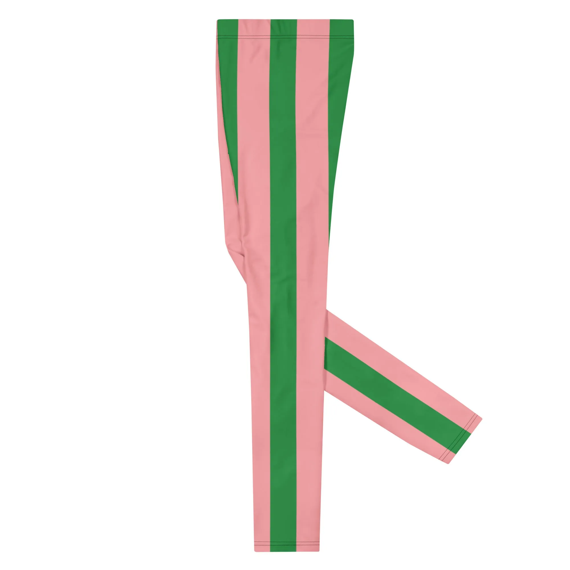 Pale Pink Green Stripes Meggings, Vertically Striped Meggings Running Tights-Made in USA/EU/MX