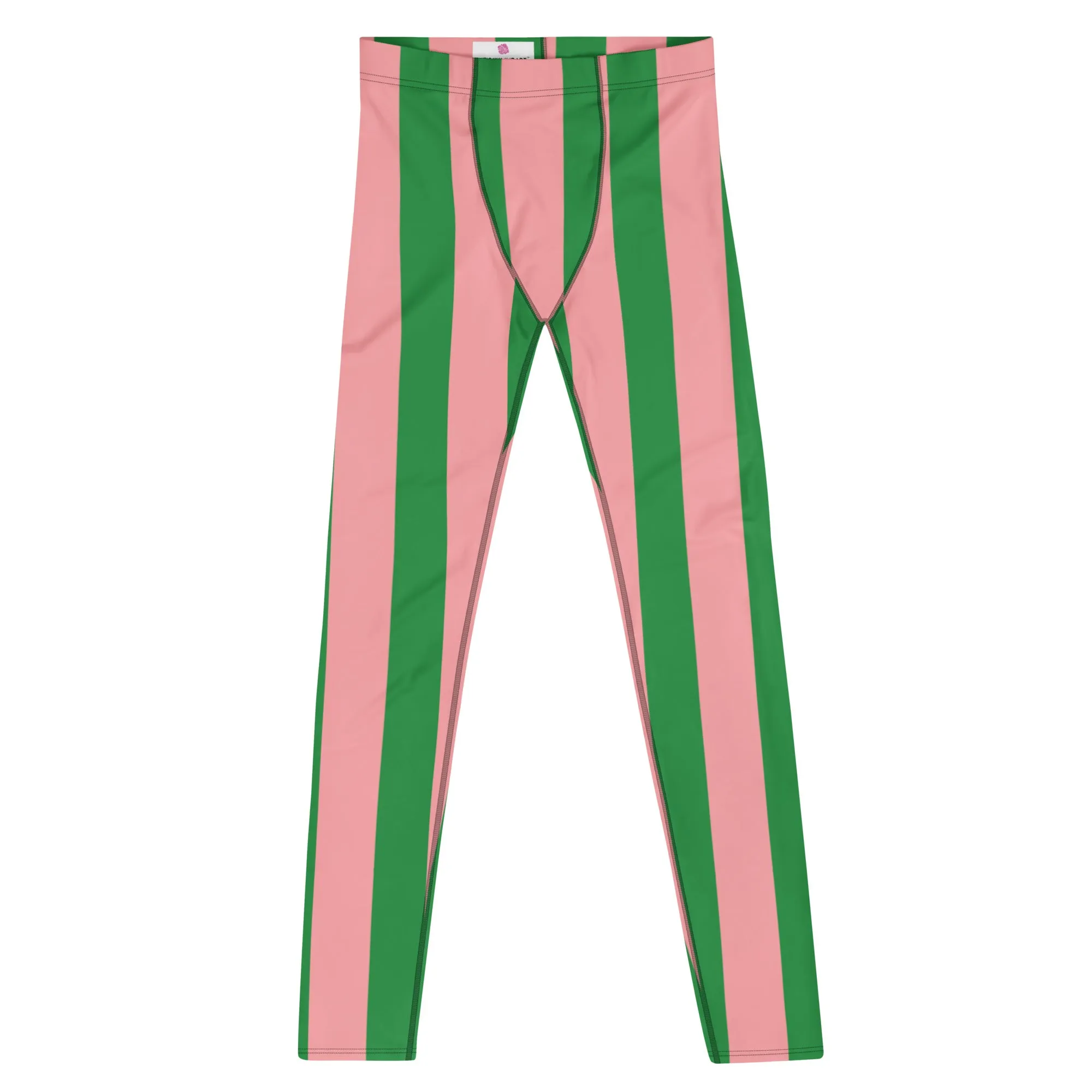 Pale Pink Green Stripes Meggings, Vertically Striped Meggings Running Tights-Made in USA/EU/MX