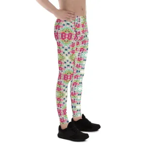 Pink Floral Print Men's Leggings, Mixed Flower Print Designer Meggings-Made in USA/EU/MX