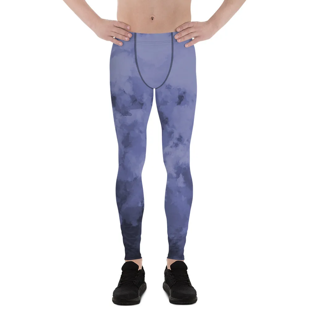 Purple Abstract Men's Leggings, Abstract Clouds Designer Meggings Compression Tights-Made in USA/EU