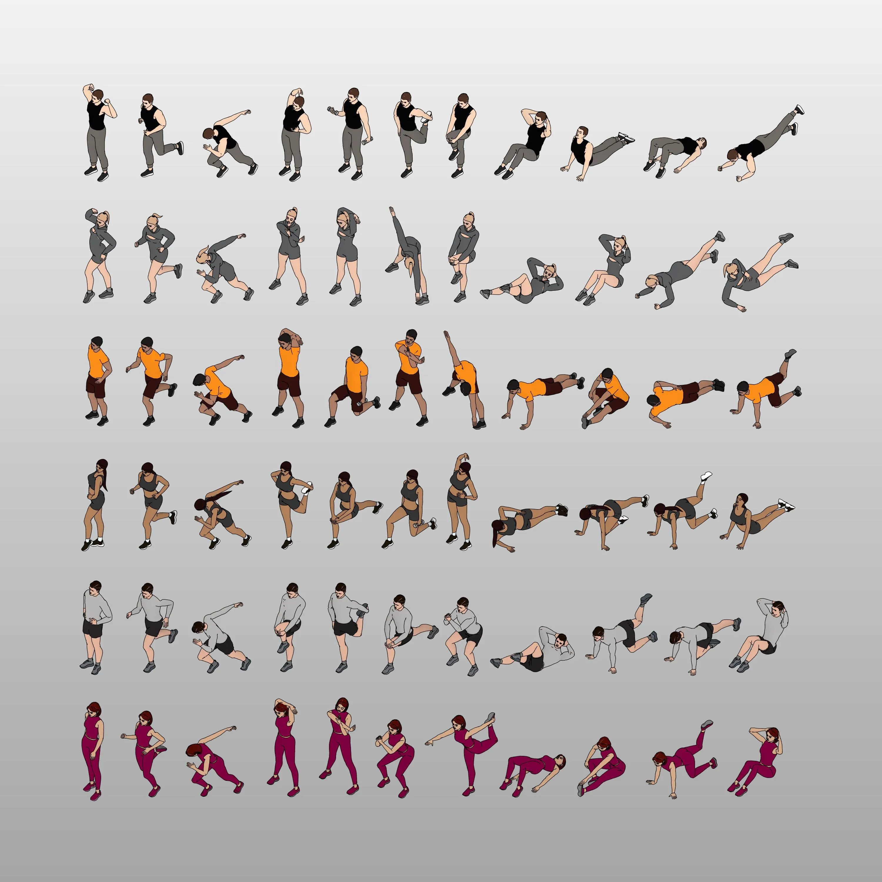 Revit People - 3D Realistic Athletic People (66 Types)