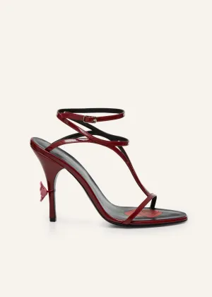 Strappy sandal heels in burgundy leather