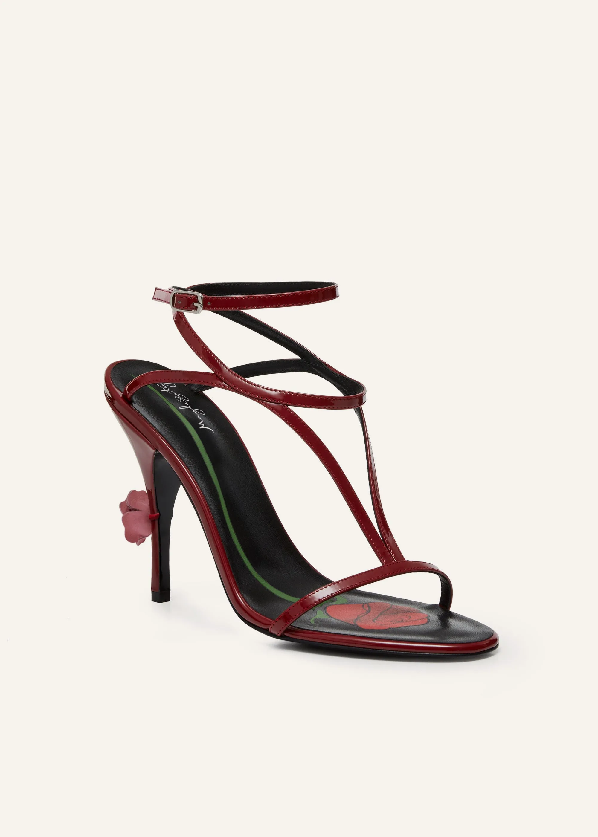 Strappy sandal heels in burgundy leather