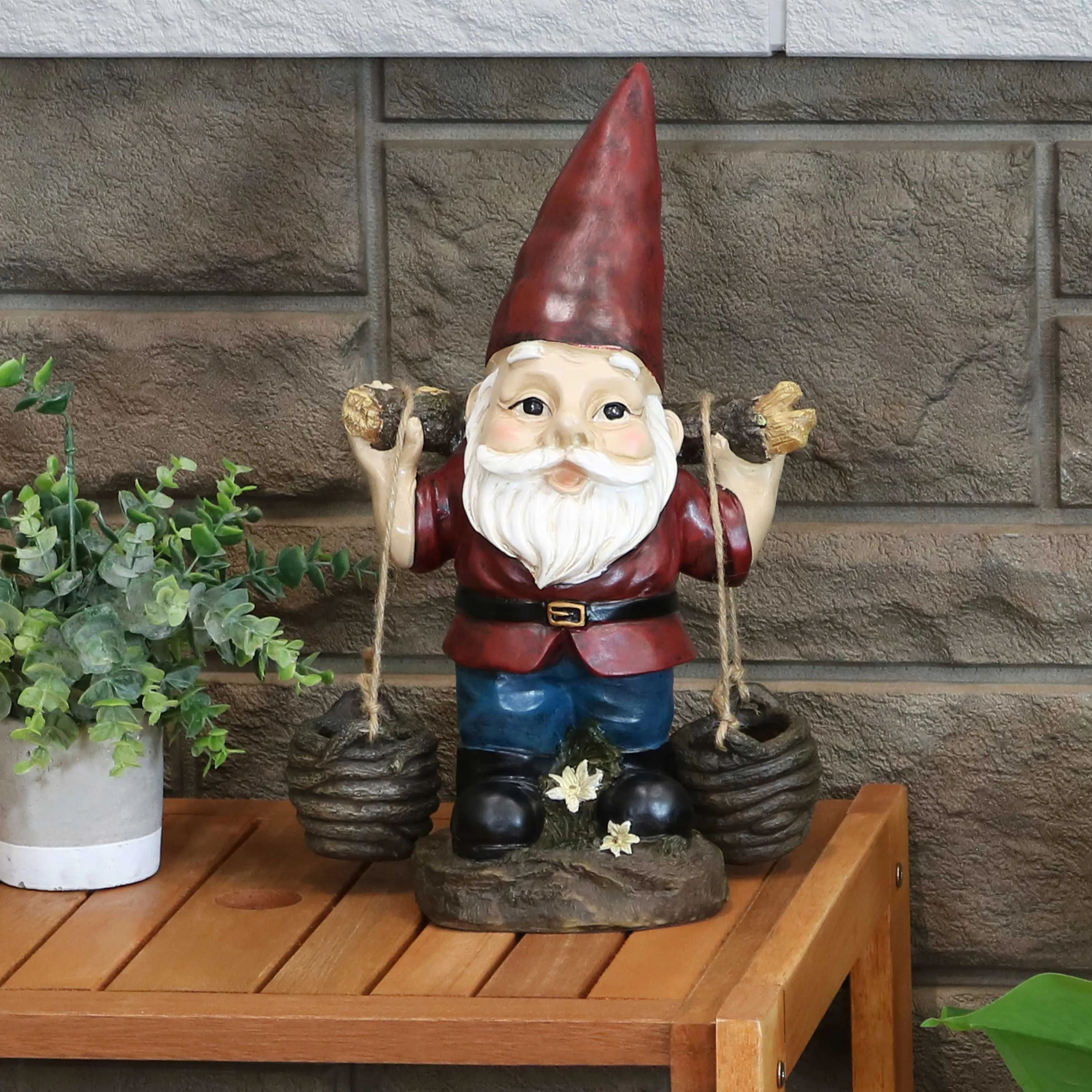 Sunnydaze Peter with a Pair of Pails Garden Gnome Decoration - 14"