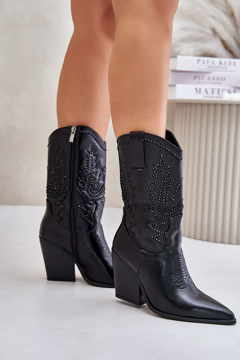 TEEK - Black Mid-Calf Cowboy Boots