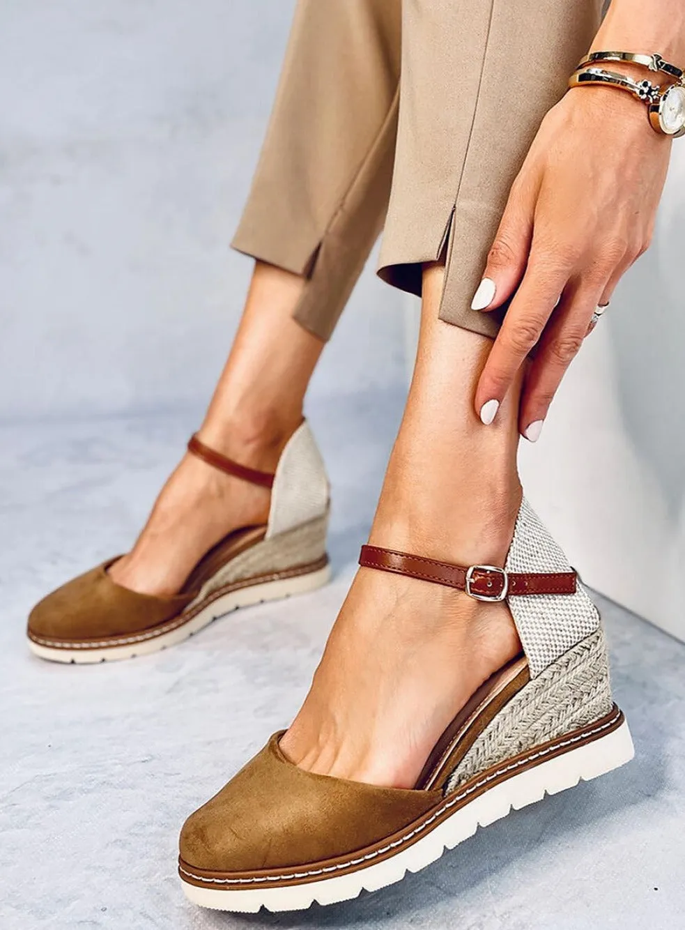 TEEK - Brown Suede Braided Straw Espadrille Sandals