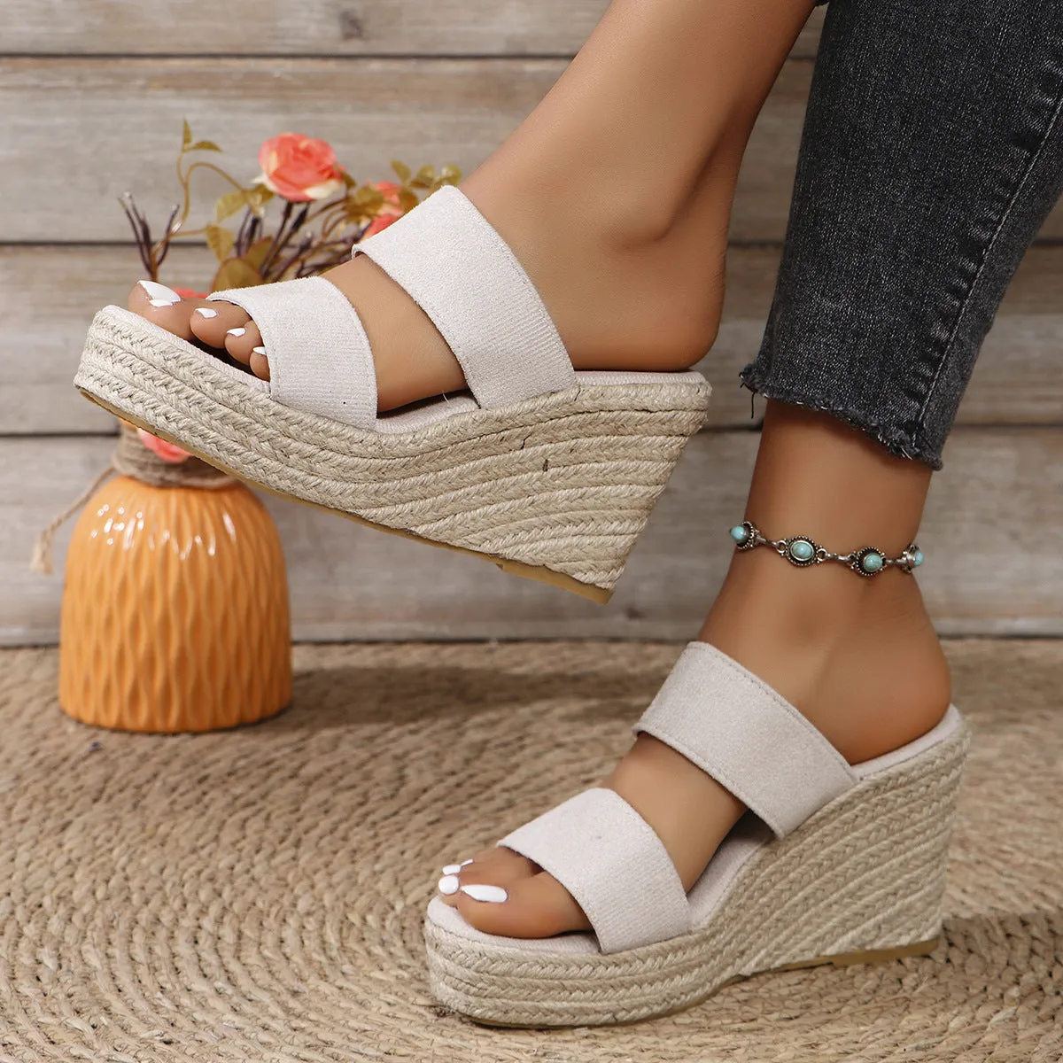 TEEK - Open Toe Double Band Wedge Sandals