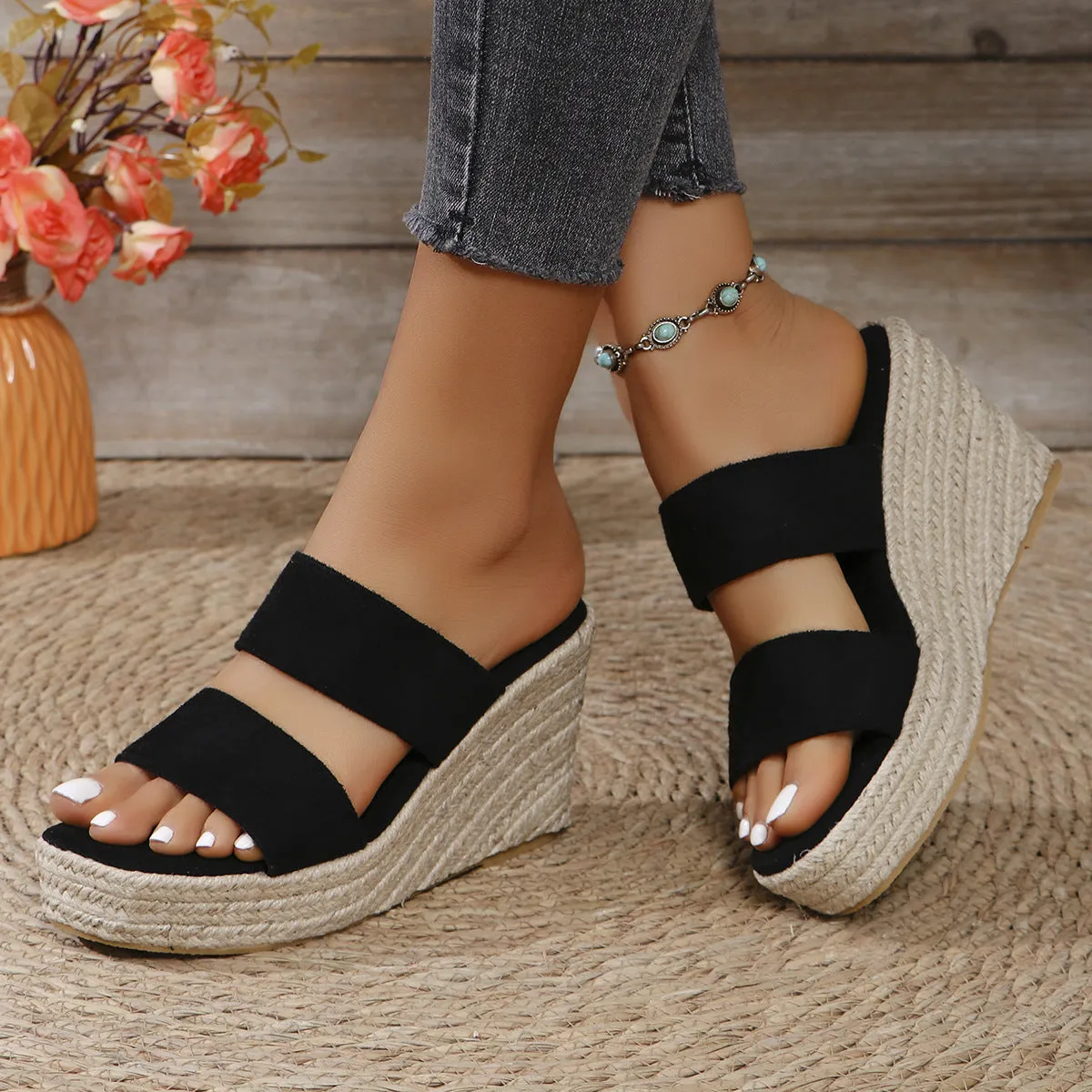 TEEK - Open Toe Double Band Wedge Sandals