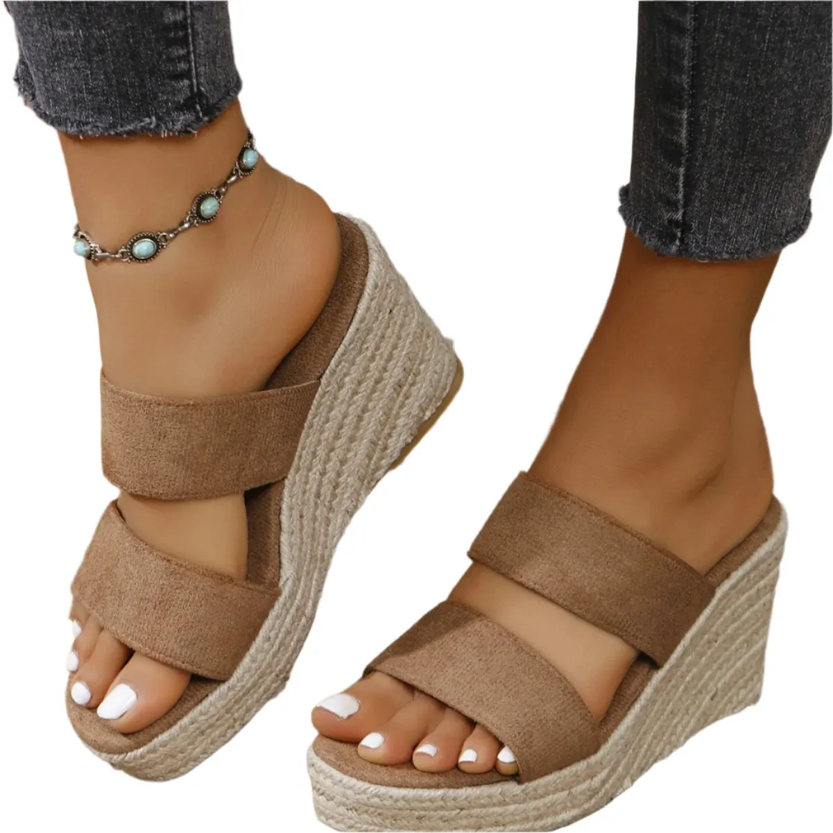 TEEK - Open Toe Double Band Wedge Sandals