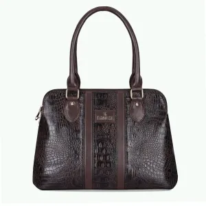 THE CLOWNFISH Freya Collection Faux Leather Crocodile Finish Handbag for Women Office Bag Ladies Purse Shoulder Bag Tote For Women College Girls (Dark Brown)