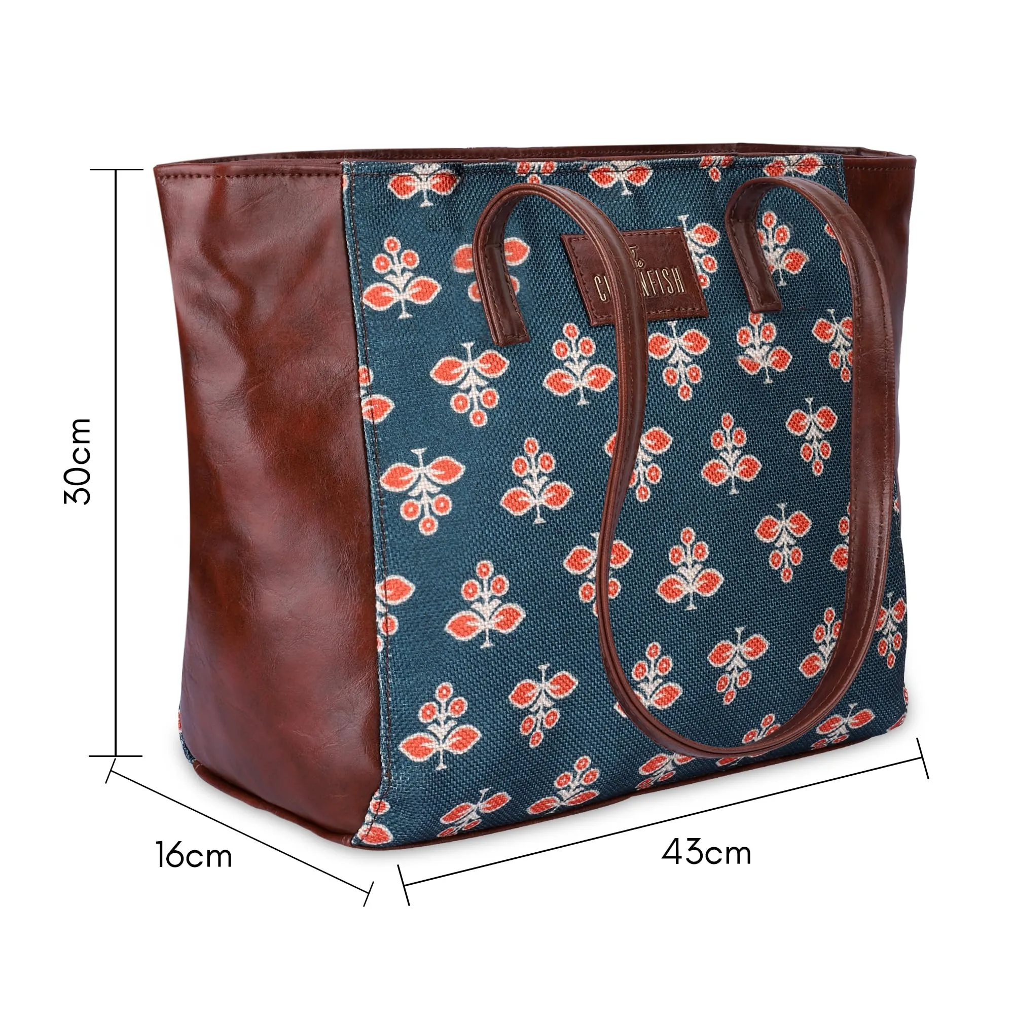 THE CLOWNFISH Valentine Printed Handicraft Fabric & Faux Leather Handbag for Women Office Bag Ladies Shoulder Bag Tote for Women College Girls (Persian Green)