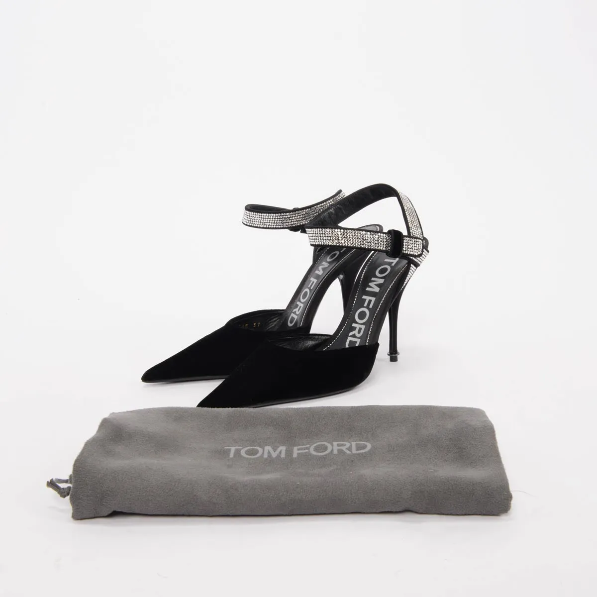 Tom Ford Black Velvet Asymmetric Crystal Pumps 37