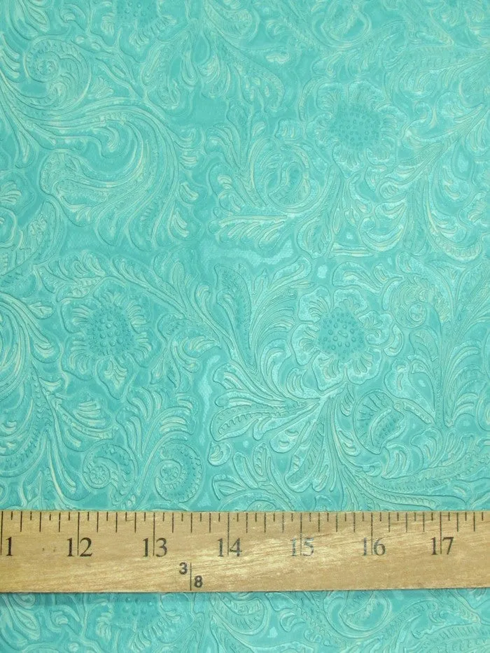 Vintage Western Floral Pu Leather Fabric / Gray / By The Roll - 30 Yards