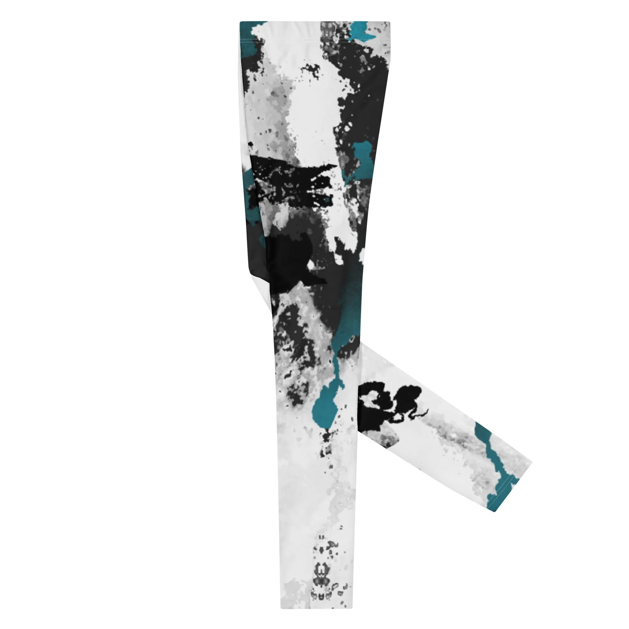 White Black Abstract Men's Leggings, Abstract Best Meggings Running Tights For Men-Made in USA/EU/MX