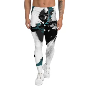 White Black Abstract Men's Leggings, Abstract Best Meggings Running Tights For Men-Made in USA/EU/MX