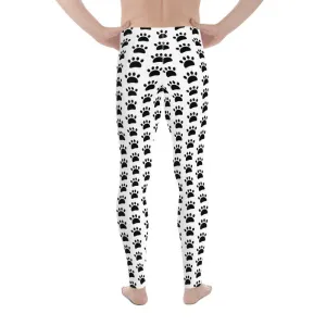 White Black Animal Paws Print Men's Leggings Compression Tights Pants- Made in USA/EU